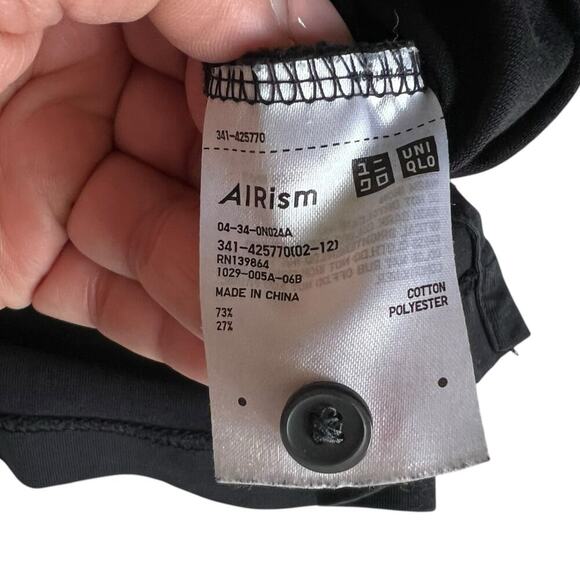 Uniqlo AIRism Button-Up Shirt Men’s SM Black Cotton Blend Short Sleeve Techwear - Picture 4 of 7